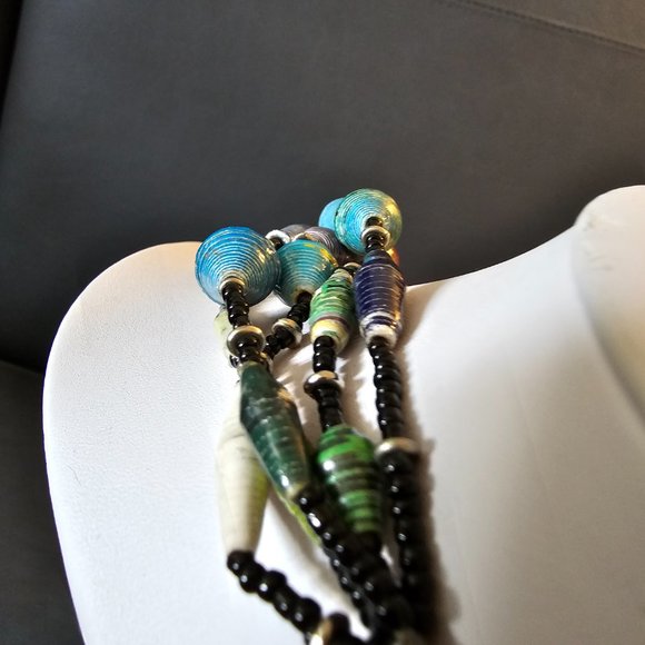 New Recycled Paper Beads Acacia Creation Artisan Necklace Bracelet Studio Kenya - Picture 11 of 16